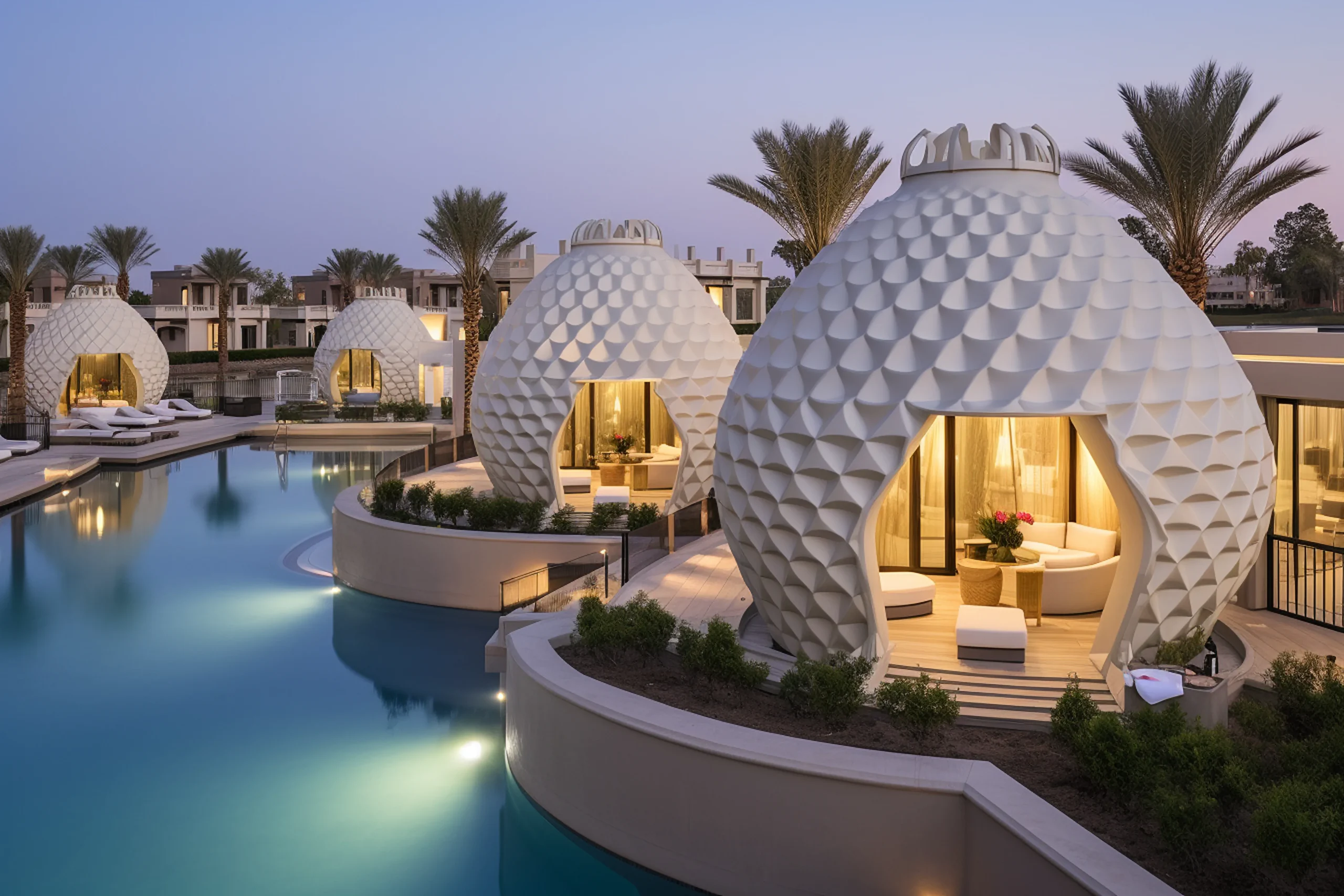 pineapple shaped poolside cabanas luxury resort scaled
